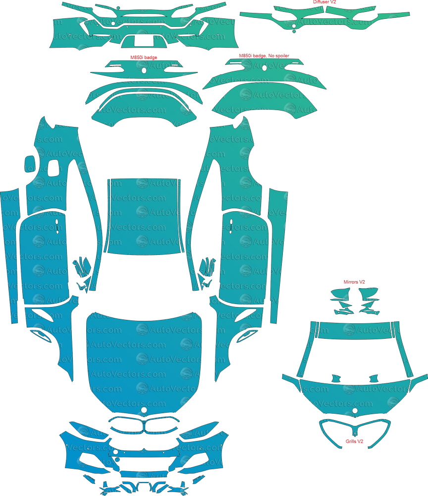 BMW 8 Series M850i / M Sport G15 (From 2018) Coupe pre-cut PPF vector template download