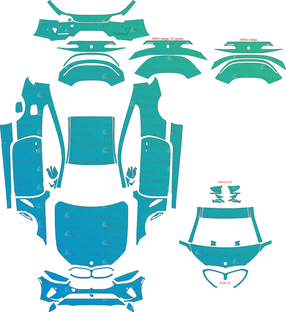 BMW 8 Series Sport Line G15 (From 2020) Coupe pre-cut PPF vector template download