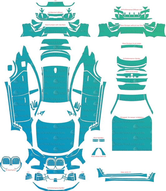 BMW i4 M50, M Sport G26 (From 2022) Gran Coupe pre-cut PPF vector template download