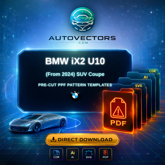 BMW iX2 U10 suv coupe pre-cut PPF pattern templates vector download