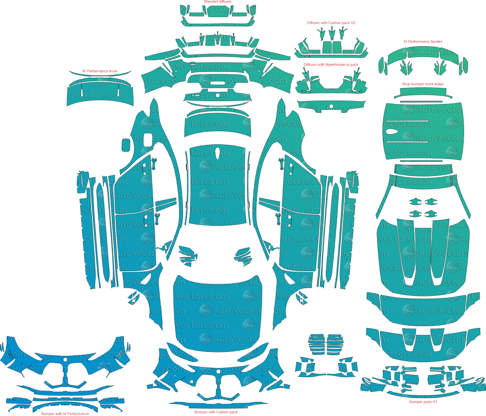 BMW M3 Competition G80 (From 2021) Sedan pre-cut PPF vector template download