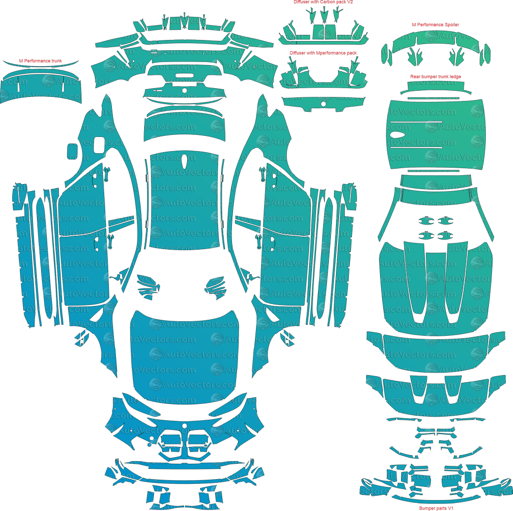 BMW M3 CS / M Performance G80 (From 2023) Sedan pre-cut PPF vector template download