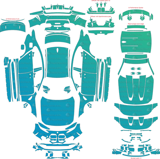 BMW M3 CS / M Performance G80 (From 2023) Sedan pre-cut PPF vector template download