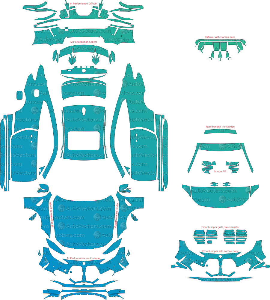 BMW M4 Competition / M Performance G82 (From 2021) Coupe pre-cut PPF vector template download