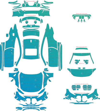 BMW M4 Competition / M Performance G82 (From 2021) Coupe pre-cut PPF vector template download