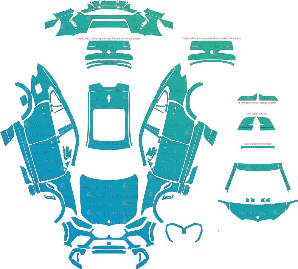 BMW X6 M / M Competition G06 (From 2020) SUV pre-cut PPF vector template download