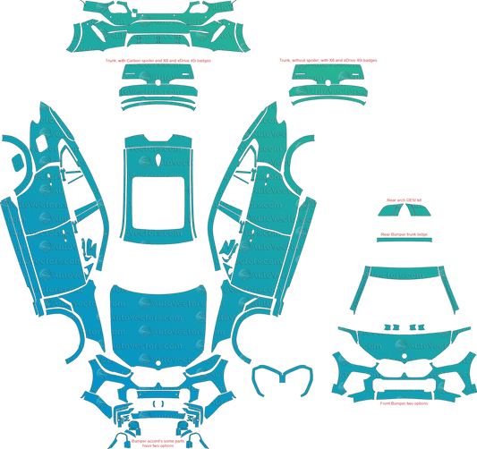 BMW X6 M Sport / M50i G06 (2019–2022) SUV pre-cut PPF vector template download