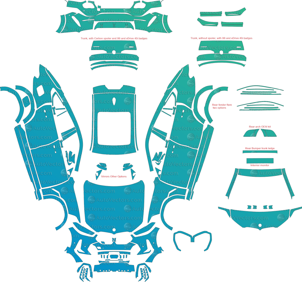 BMW X6 M60i M Sport G06 LCI (From 2023) SUV pre-cut PPF vector template download