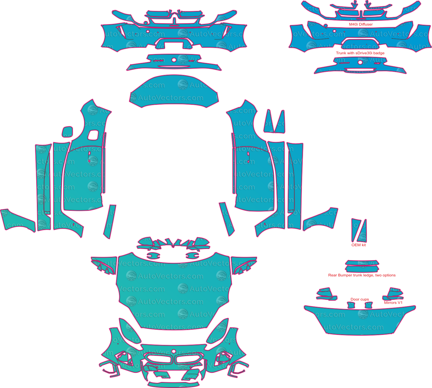 BMW Z4 G29 (From 2020) Convertible Pre-Cut PPF Pattern Templates – pre-cut PPF pattern templates, digital download vector files (CDR, AI, PDF, DXF, SVG)
