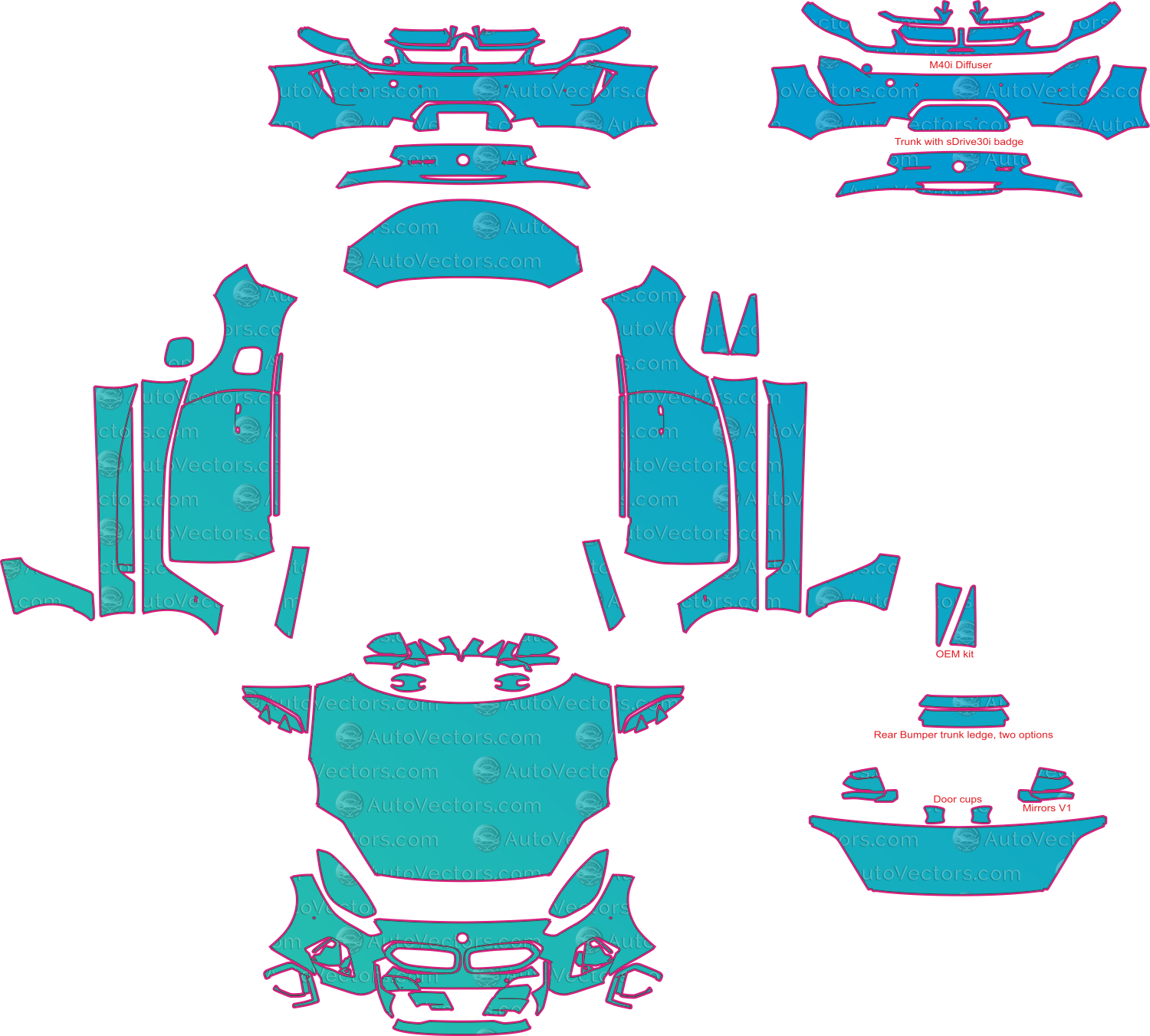 BMW Z4 G29 (From 2020) Convertible Pre-Cut PPF Pattern Templates – pre-cut PPF pattern templates, digital download vector files (CDR, AI, PDF, DXF, SVG)