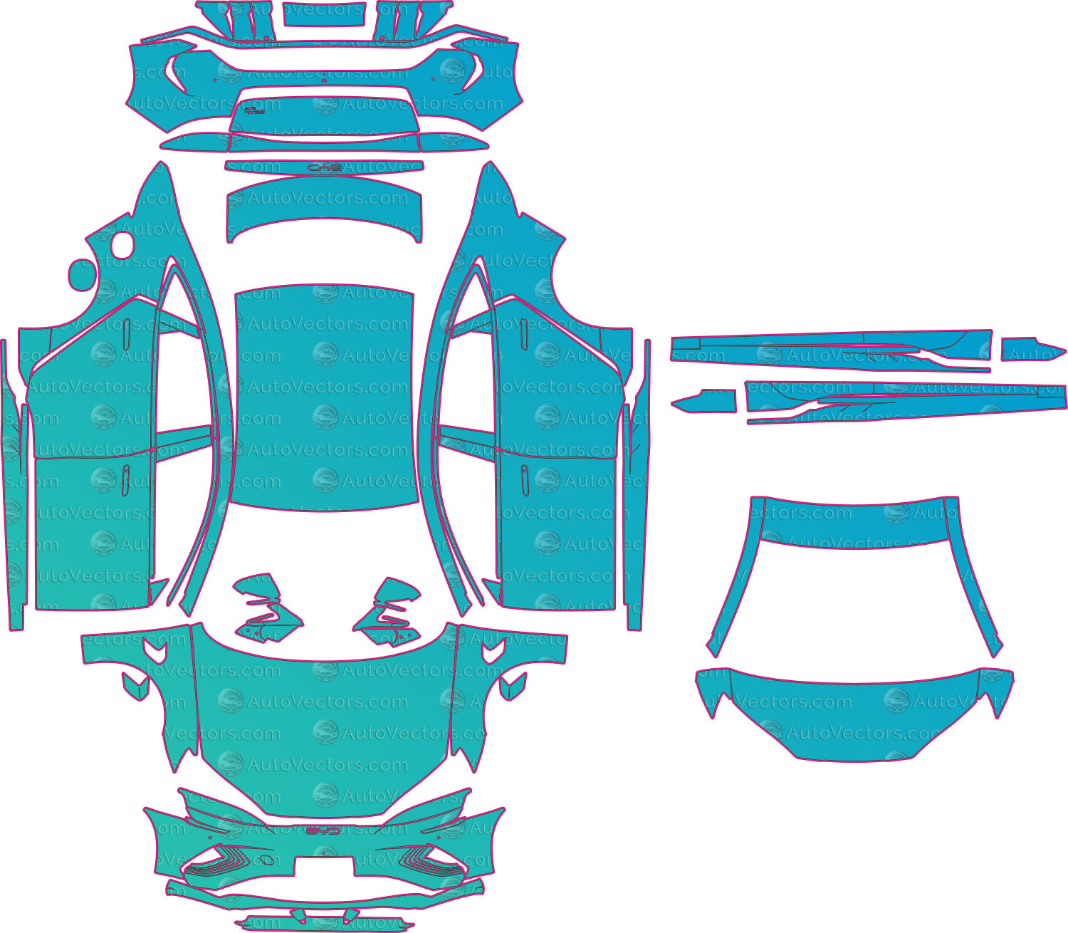 BYD Seal Eu (From 2026) Sedan – pre-cut PPF pattern templates, instant digital download vector cut files (CDR, AI, PDF, SVG)
