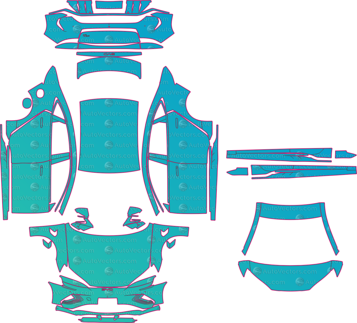 BYD Seal U DM-i (From 2024) SUV – pre-cut PPF pattern templates, instant digital download vector cut files (CDR, AI, PDF, SVG)