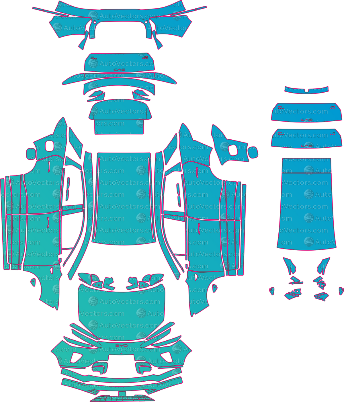 BYD Sealion 06 Base (From 2025) SUV pre-cut PPF pattern layout
