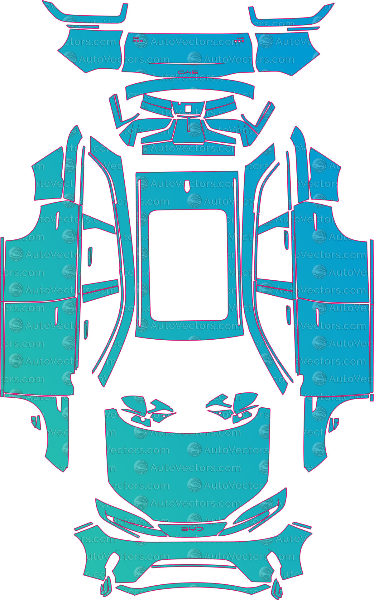 BYD Sealion 07 DM-i (From 2026) SUV pre-cut PPF pattern layout