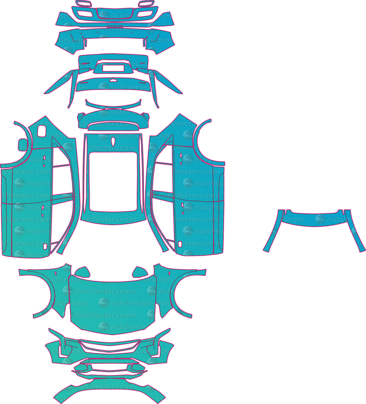 Cadillac XT4 Sport (From 2024) SUV pre-cut PPF pattern layout