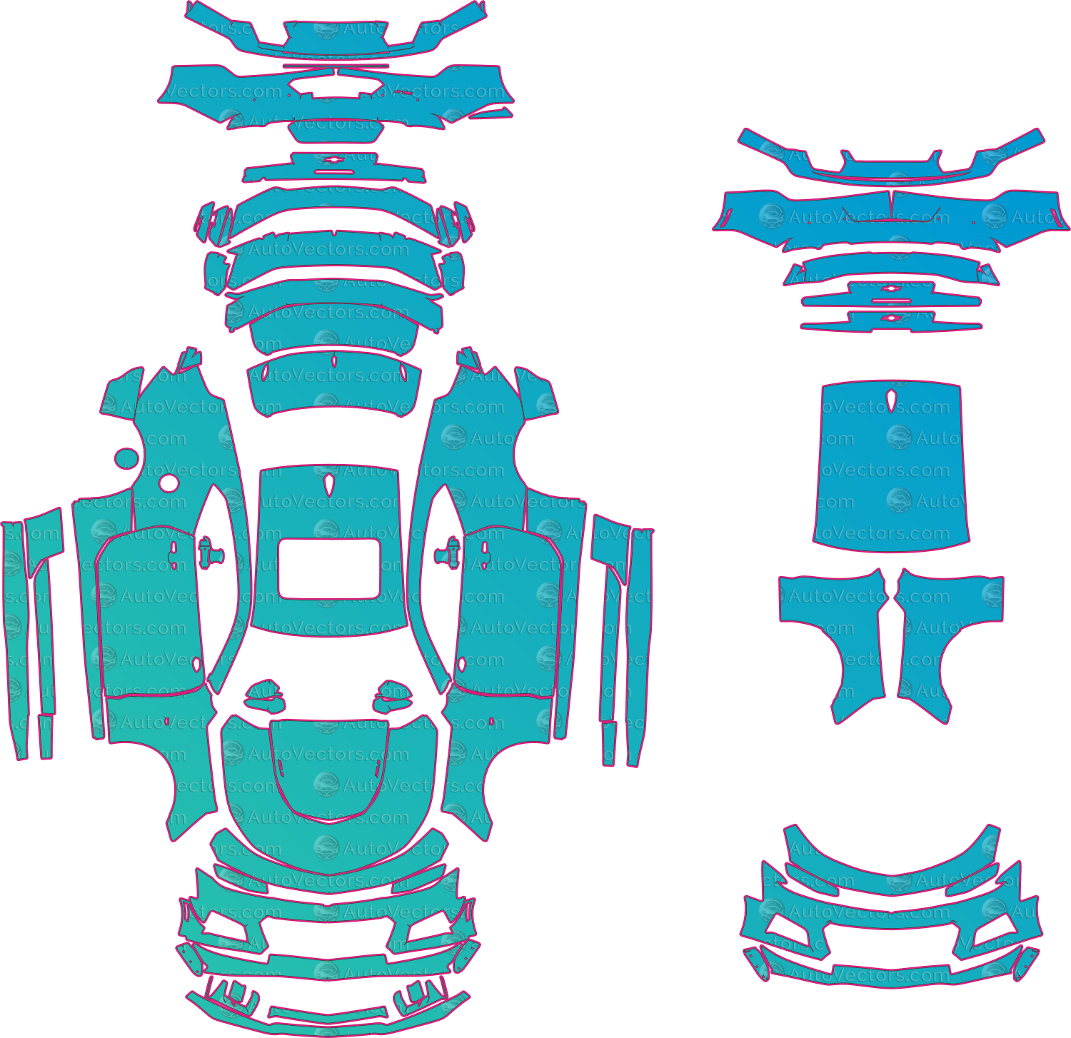 Chevrolet Camaro Alpha ZL1 1LE (2020-2023) Coupe Pre-Cut PPF Pattern Templates – pre-cut PPF pattern templates, digital download vector files (CDR, AI, PDF, DXF, SVG)