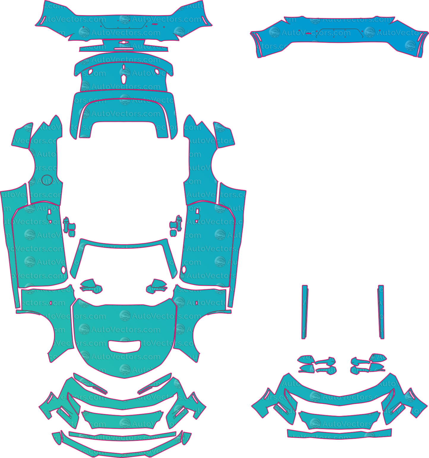 Chevrolet Camaro GM Alpha SS Facelift (2019–2024) Convertible Pre-Cut PPF Pattern Templates – pre-cut PPF pattern templates, digital download vector files (CDR, AI, PDF, DXF, SVG)