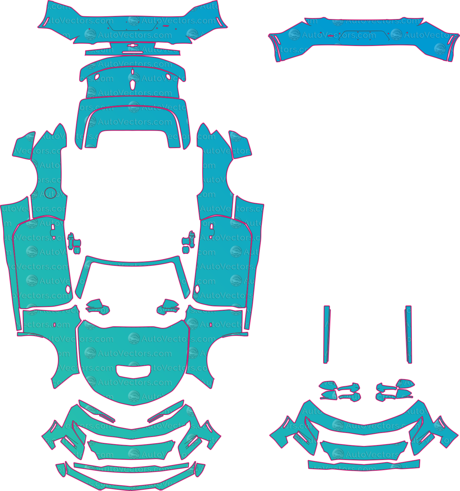 Chevrolet Camaro GM Alpha SS Facelift (2019–2024) Convertible Pre-Cut PPF Pattern Templates – pre-cut PPF pattern templates, digital download vector files (CDR, AI, PDF, DXF, SVG)