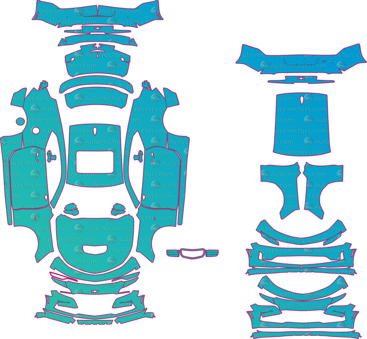 Chevrolet Camaro GM Alpha SS Facelift (2019–2024) Coupe Pre-Cut PPF Pattern Templates – pre-cut PPF pattern templates, digital download vector files (CDR, AI, PDF, DXF, SVG)