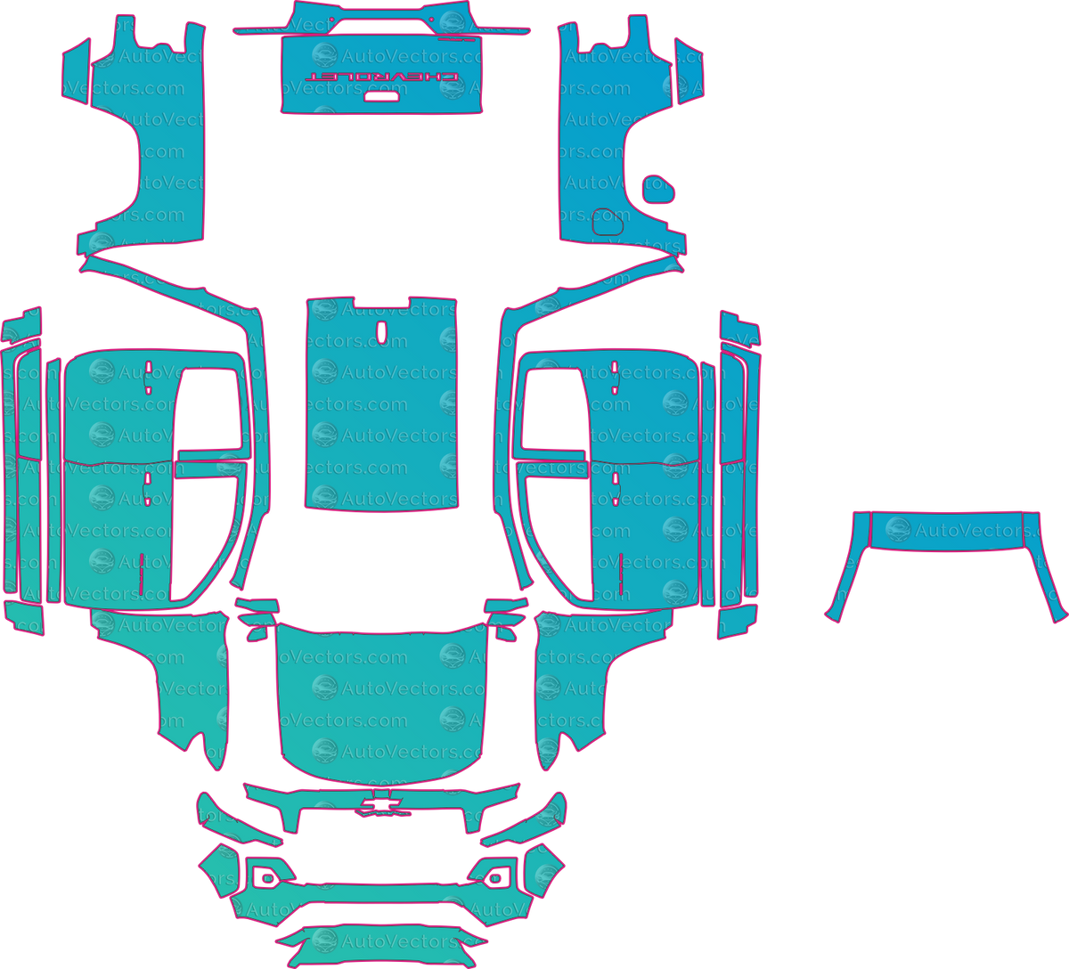 Chevrolet Colorado Z71 (From 2023) Pickup pre-cut PPF pattern layout