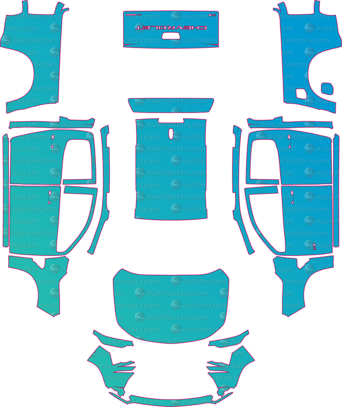 Chevrolet S-10 Base (From 2026) pre-cut PPF pattern layout