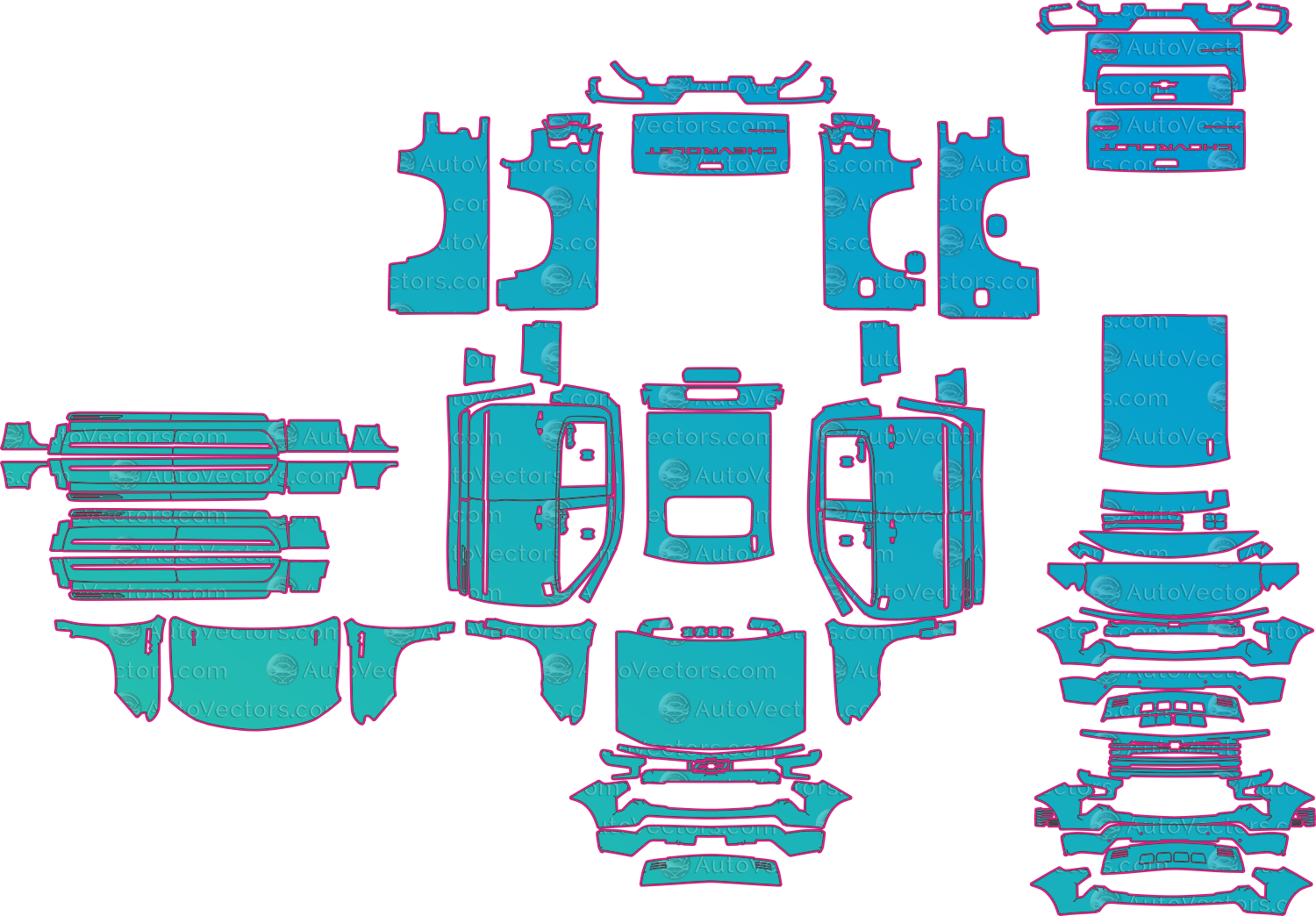 Chevrolet Silverado 1500 High Country (From 2023) Pickup Pre-Cut PPF Pattern Templates – pre-cut PPF pattern templates, digital download vector files (CDR, AI, PDF, DXF, SVG)