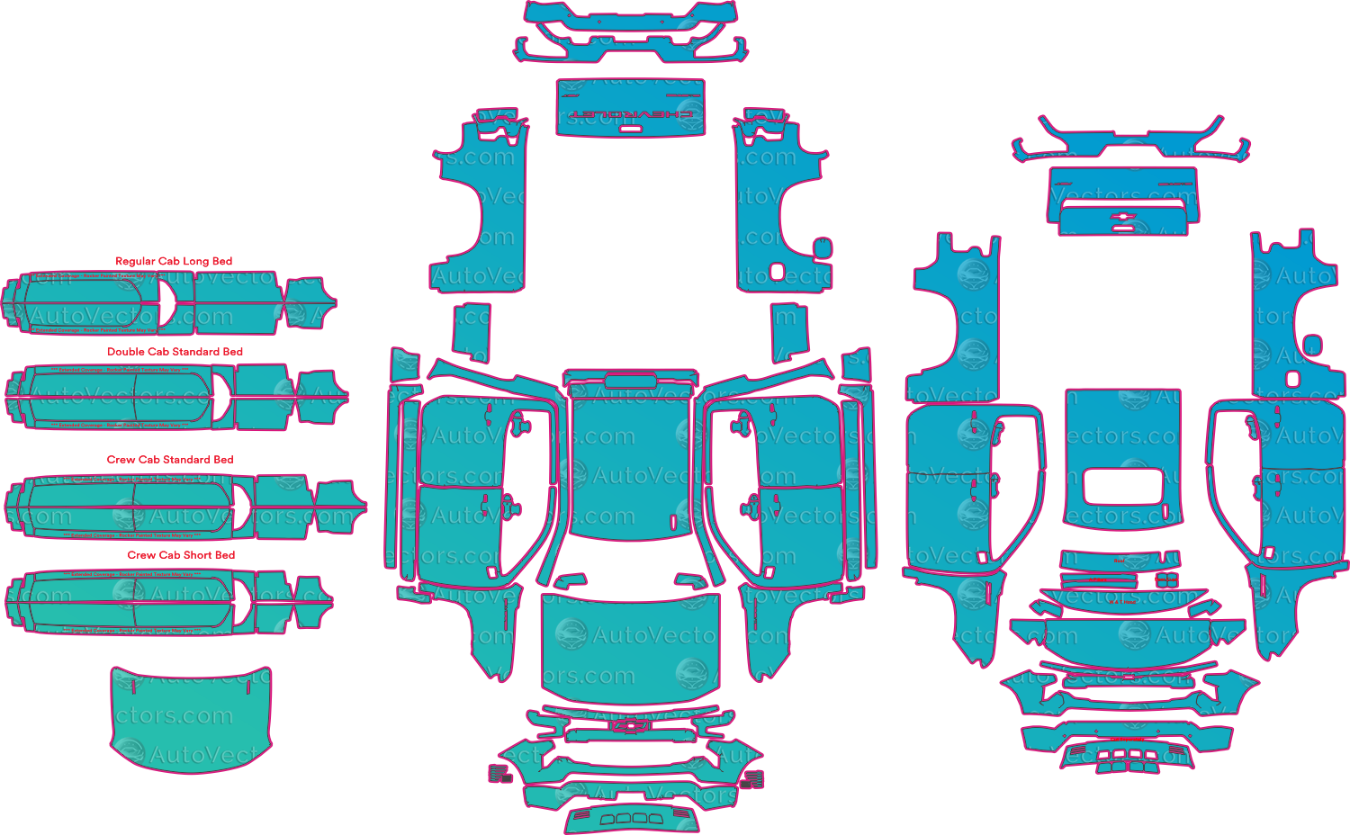 Chevrolet Silverado 1500 RST-LTZ (From 2023) Pickup Pre-Cut PPF Pattern Templates – pre-cut PPF pattern templates, digital download vector files (CDR, AI, PDF, DXF, SVG)