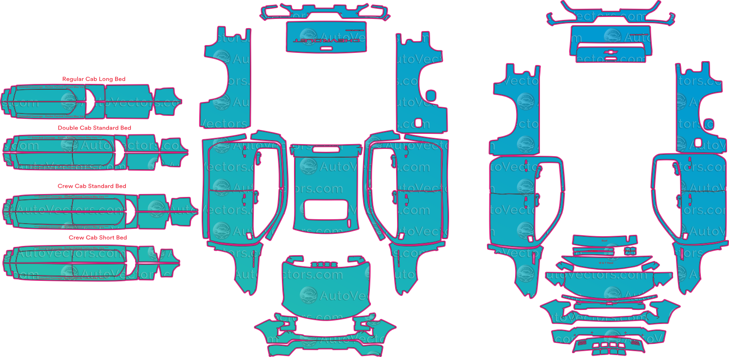 Chevrolet Silverado 1500 WT (From 2023) Pickup Pre-Cut PPF Pattern Templates – pre-cut PPF pattern templates, digital download vector files (CDR, AI, PDF, DXF, SVG)