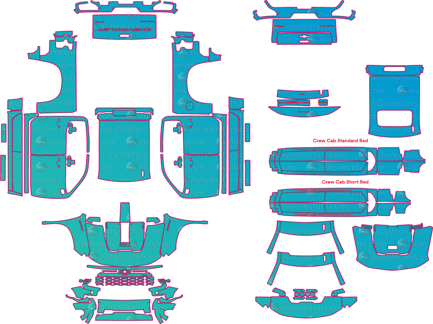 Chevrolet Silverado 1500 ZR2 (From 2023) Pickup Pre-Cut PPF Pattern Templates – pre-cut PPF pattern templates, digital download vector files (CDR, AI, PDF, DXF, SVG)