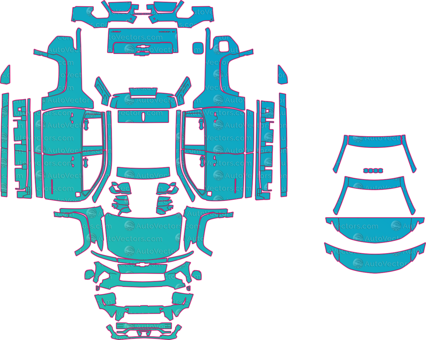 Chevrolet Silverado EV RST (From 2024) Pickup Pre-Cut PPF Pattern Templates – pre-cut PPF pattern templates, digital download vector files (CDR, AI, PDF, DXF, SVG)