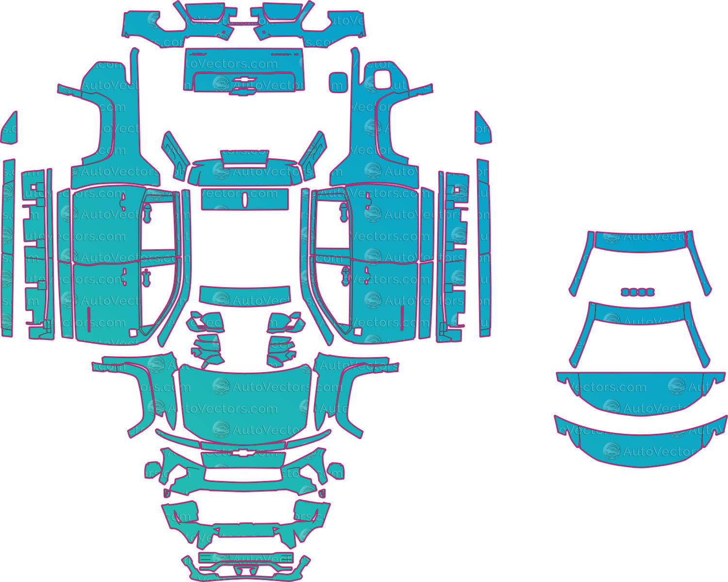 Chevrolet Silverado EV RST (From 2024) Pickup Pre-Cut PPF Pattern Templates – pre-cut PPF pattern templates, digital download vector files (CDR, AI, PDF, DXF, SVG)