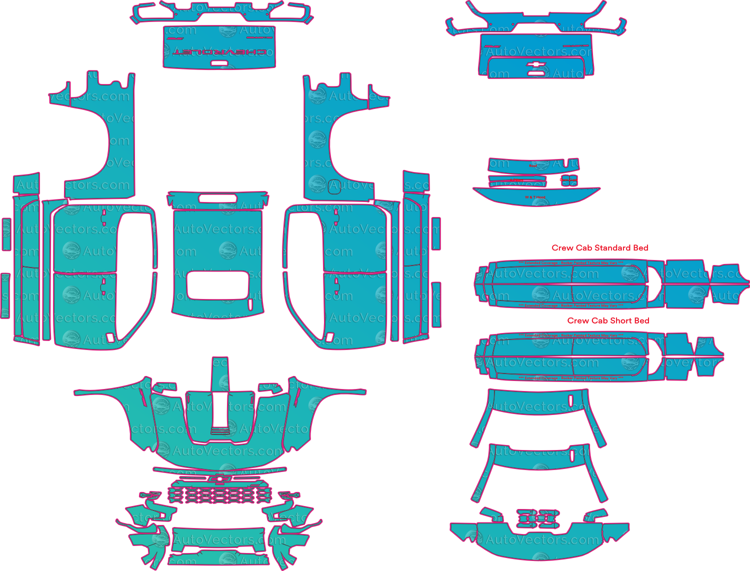 Chevrolet Silverado ZR2 (From 2022) Pickup Pre-Cut PPF Pattern Templates – pre-cut PPF pattern templates, digital download vector files (CDR, AI, PDF, DXF, SVG)