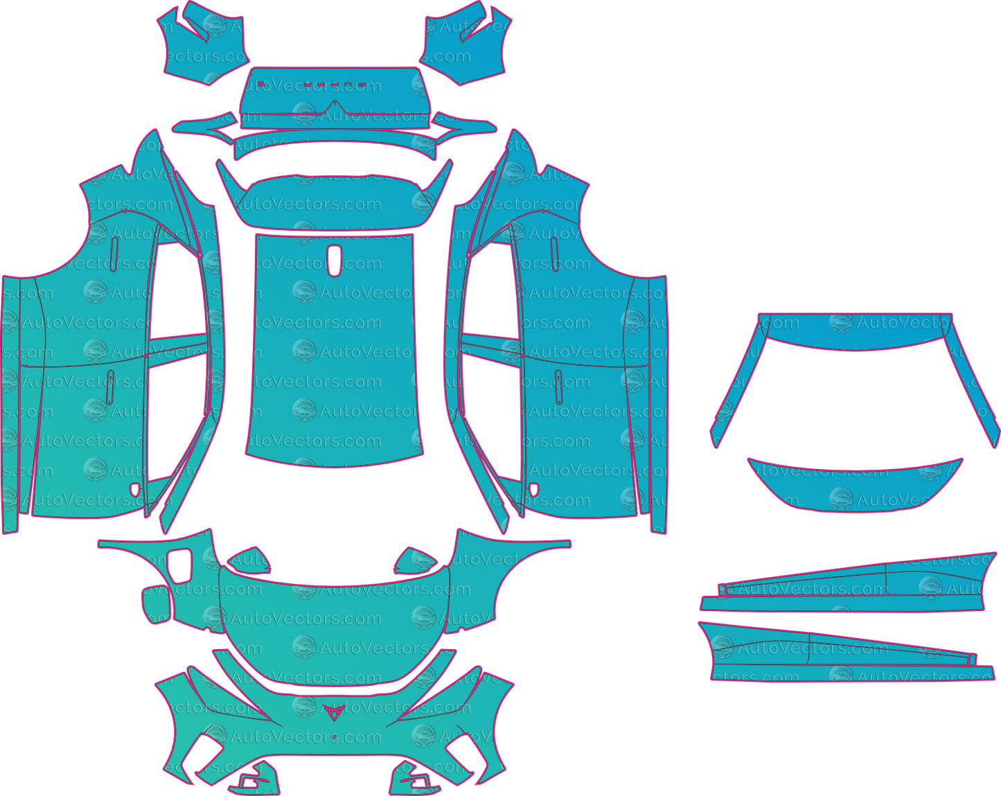 Cupra Raval VZ Extreme (From 2026) Hatchback Pre-Cut PPF Pattern Templates – pre-cut PPF pattern templates, digital download vector files (CDR, AI, PDF, DXF, SVG)