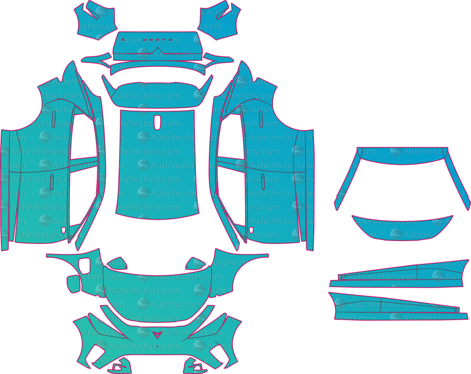 Cupra Raval VZ Extreme (From 2026) Hatchback Pre-Cut PPF Pattern Templates – pre-cut PPF pattern templates, digital download vector files (CDR, AI, PDF, DXF, SVG)