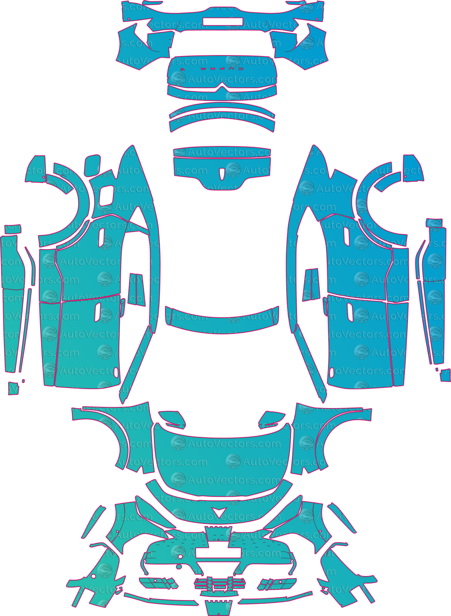 Cupra Tavascan KM7 (From 2025) SUV Pre-Cut PPF Pattern Templates – pre-cut PPF pattern templates, digital download vector files (CDR, AI, PDF, DXF, SVG)