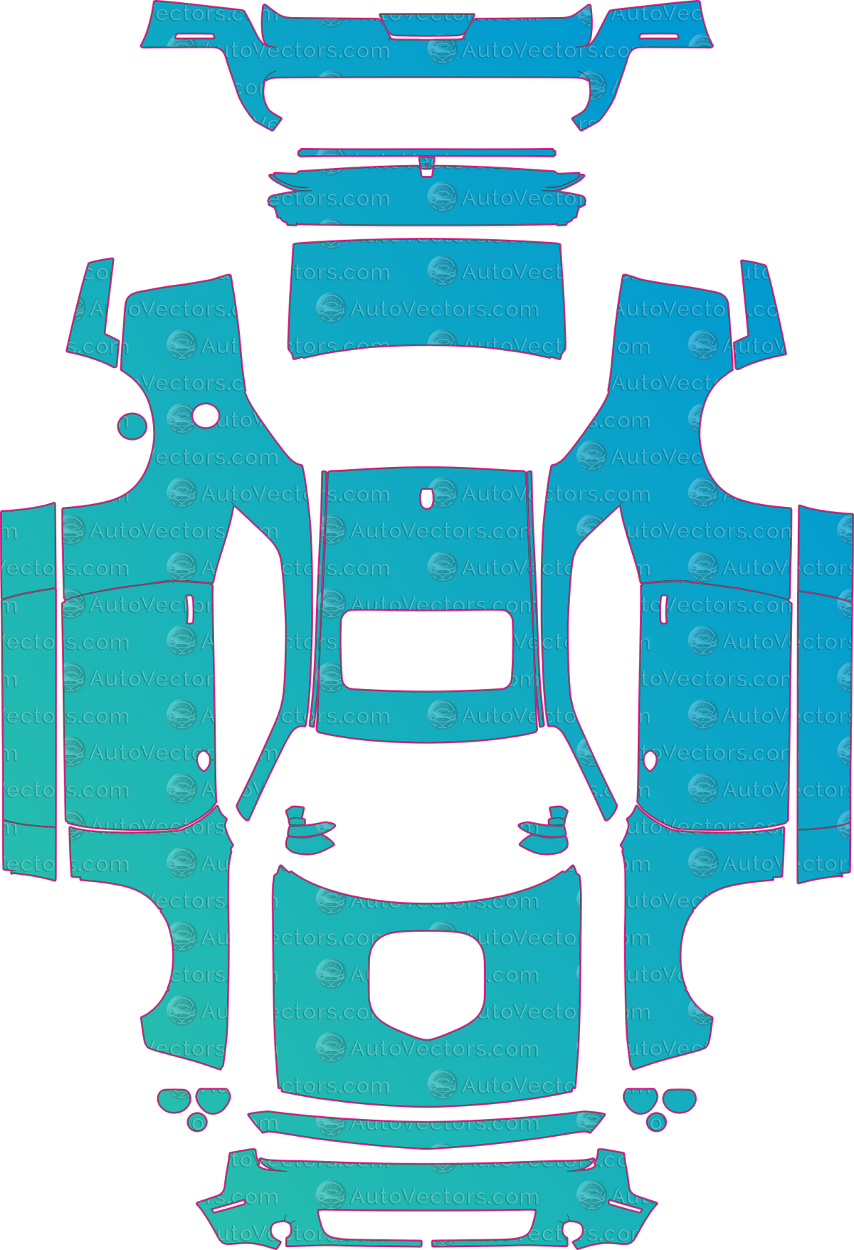 Dodge Challenger 392 Hemi Scatt Pack Shaker (From 2016) Coupe pre-cut PPF pattern layout