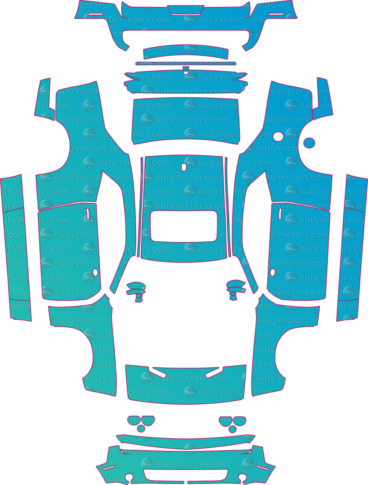 Dodge Challenger GT AWD (From 2017) Coupe pre-cut PPF pattern layout