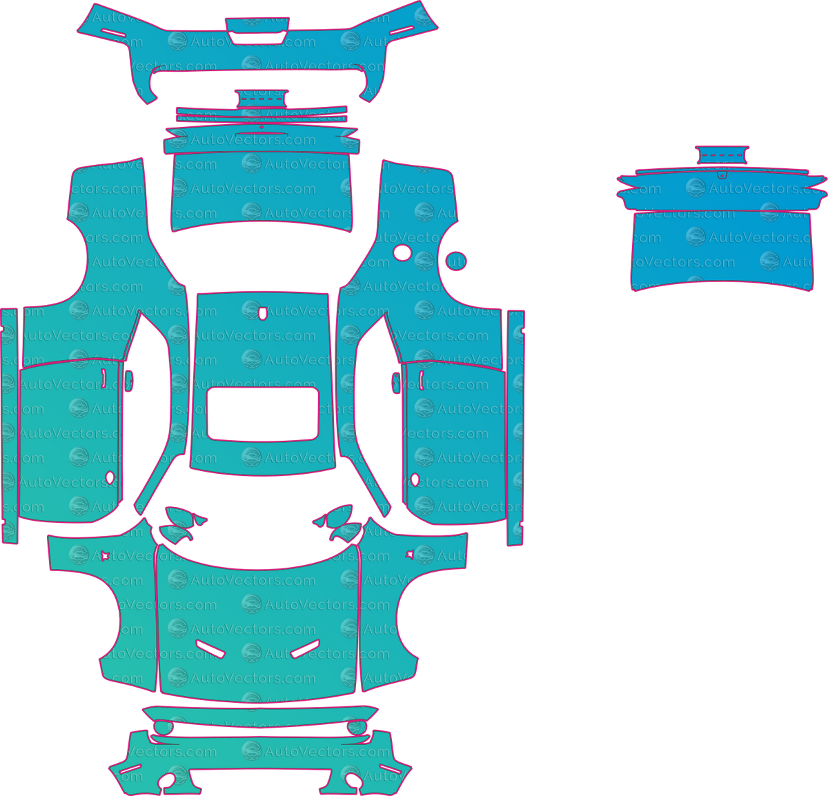 Dodge Challenger RT Scat Pack (From 2015) Coupe pre-cut PPF pattern layout