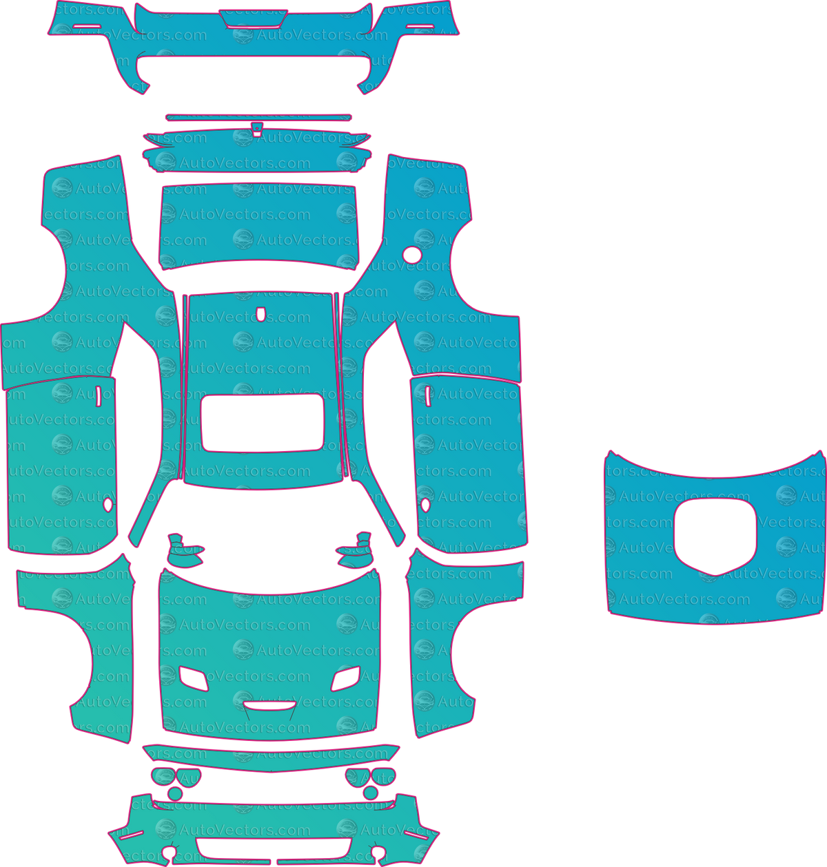 Dodge Challenger RT Scat Pack (From 2019) Coupe pre-cut PPF pattern layout