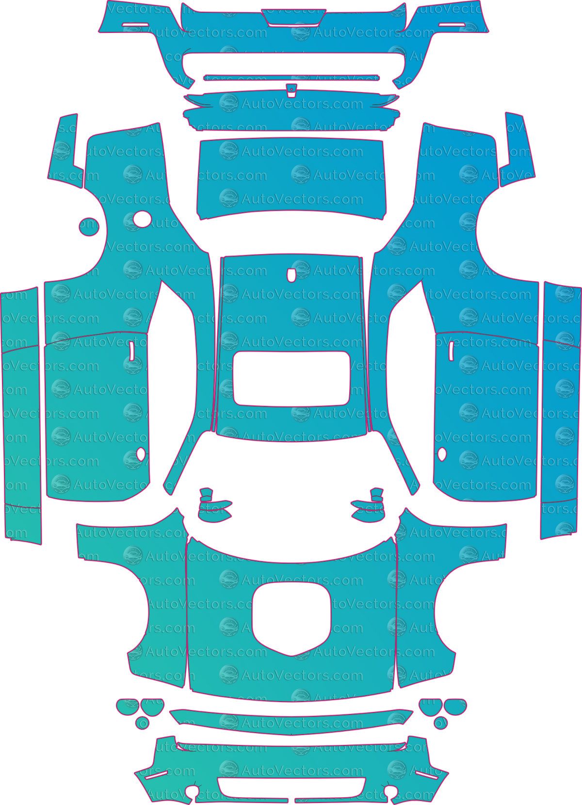 Dodge Challenger RT Shaker (From 2015) Coupe pre-cut PPF pattern layout