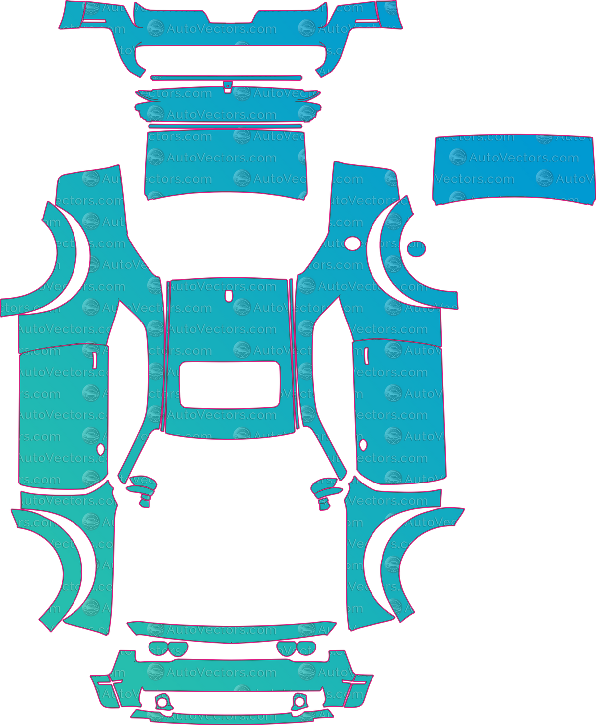 Dodge Challenger SRT Demon (From 2018) Coupe pre-cut PPF pattern layout