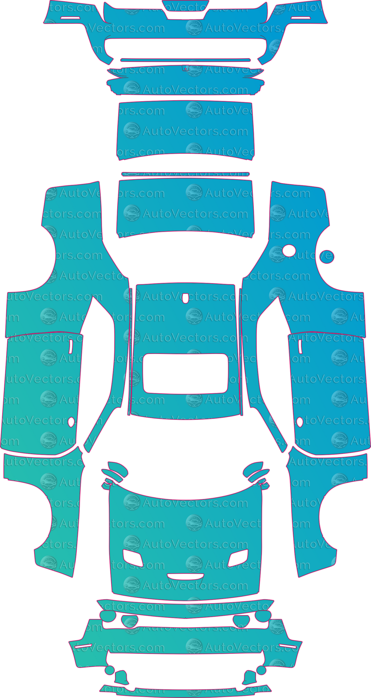 Dodge Challenger SRT Hellcat (From 2015) Coupe pre-cut PPF pattern layout