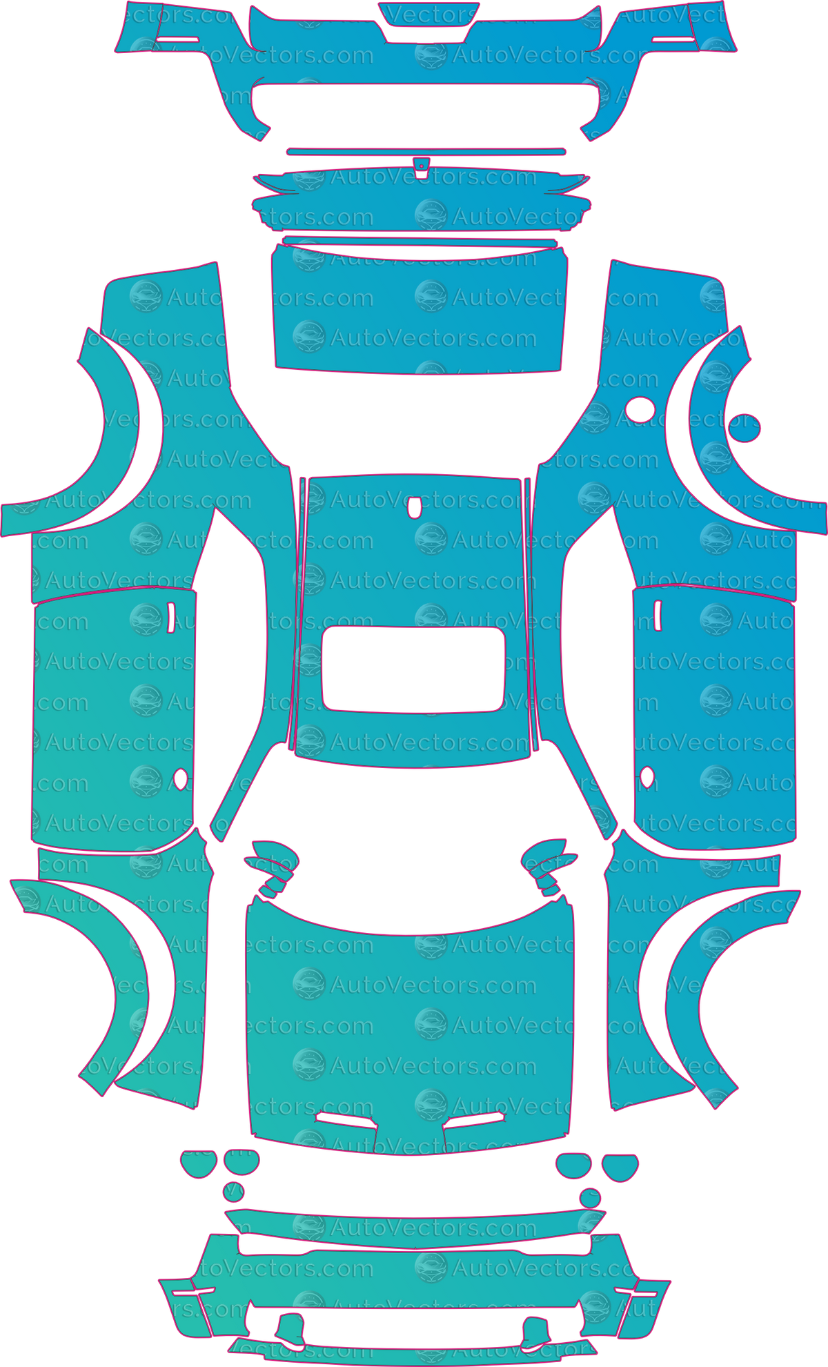 Dodge Challenger SRT Hellcat-SRT Hellcat Redeye (From 2019) Coupe pre-cut PPF pattern layout