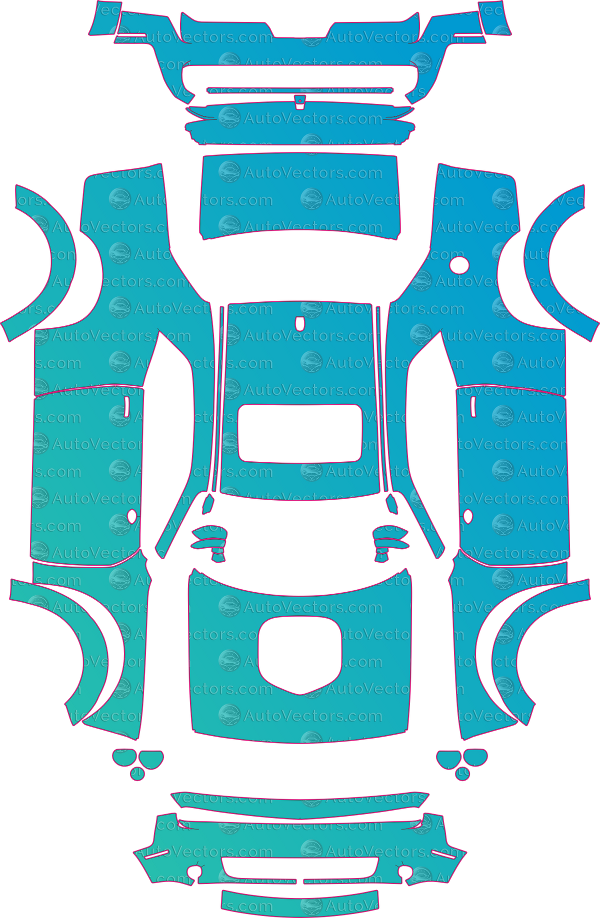 Dodge Challenger SRT Hellcat Widebody (From 2017) Coupe pre-cut PPF pattern layout