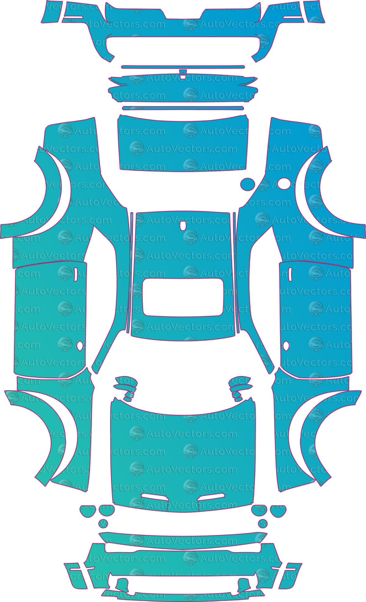 Dodge Challenger SRT Hellcat Widebody (From 2019) Coupe pre-cut PPF pattern layout