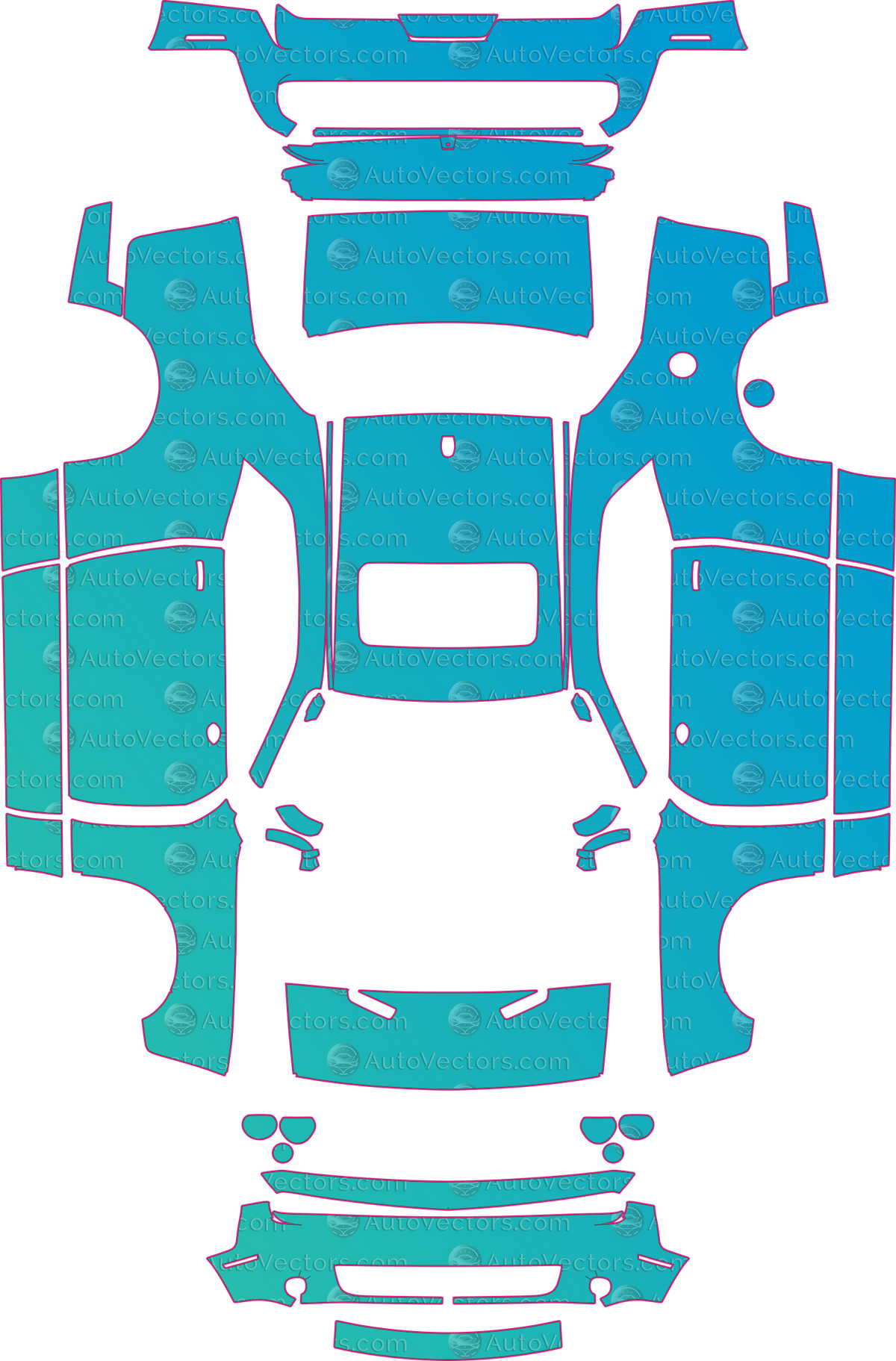 Dodge Challenger SXT Plus-SXT-RT (From 2015) Coupe pre-cut PPF pattern layout