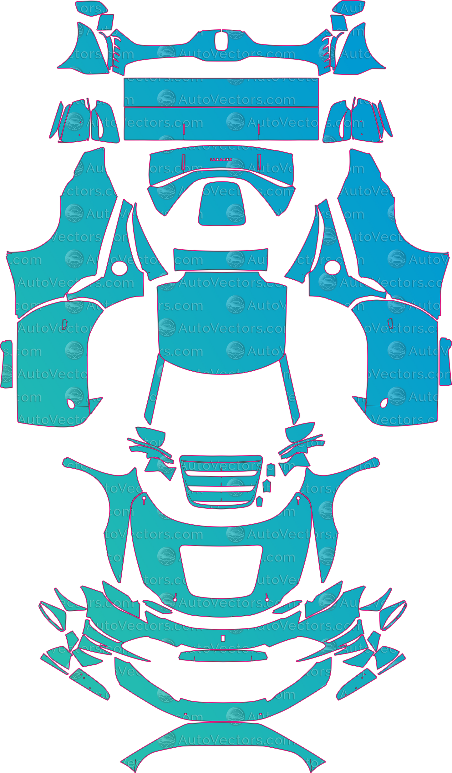 Ferrari 296 Challenge F171 (From 2025) Coupe Pre-Cut PPF Pattern Templates – pre-cut PPF pattern templates, digital download vector files (CDR, AI, PDF, DXF, SVG)