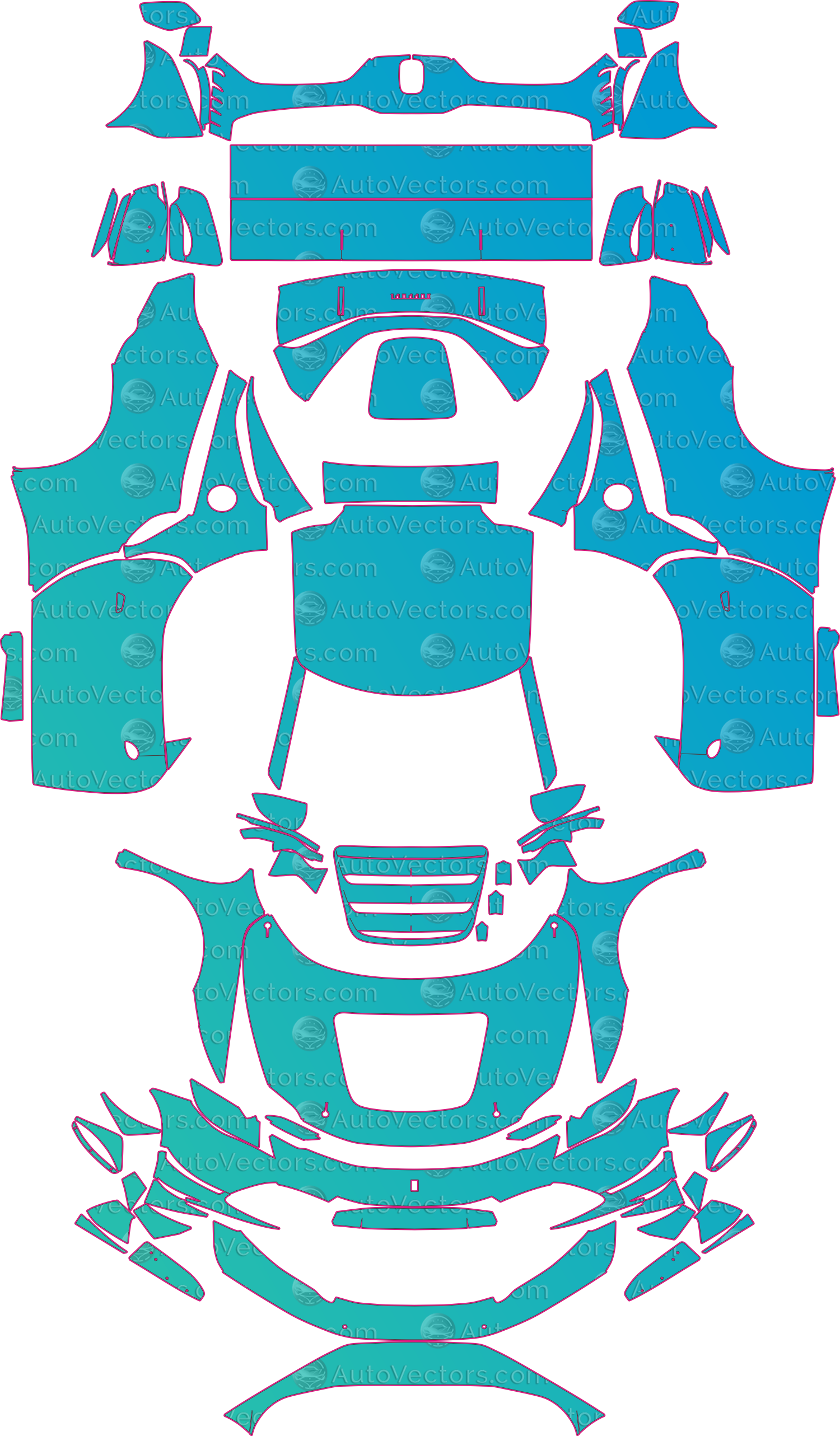 Ferrari 296 Challenge F171 (From 2025) Coupe Pre-Cut PPF Pattern Templates – pre-cut PPF pattern templates, digital download vector files (CDR, AI, PDF, DXF, SVG)