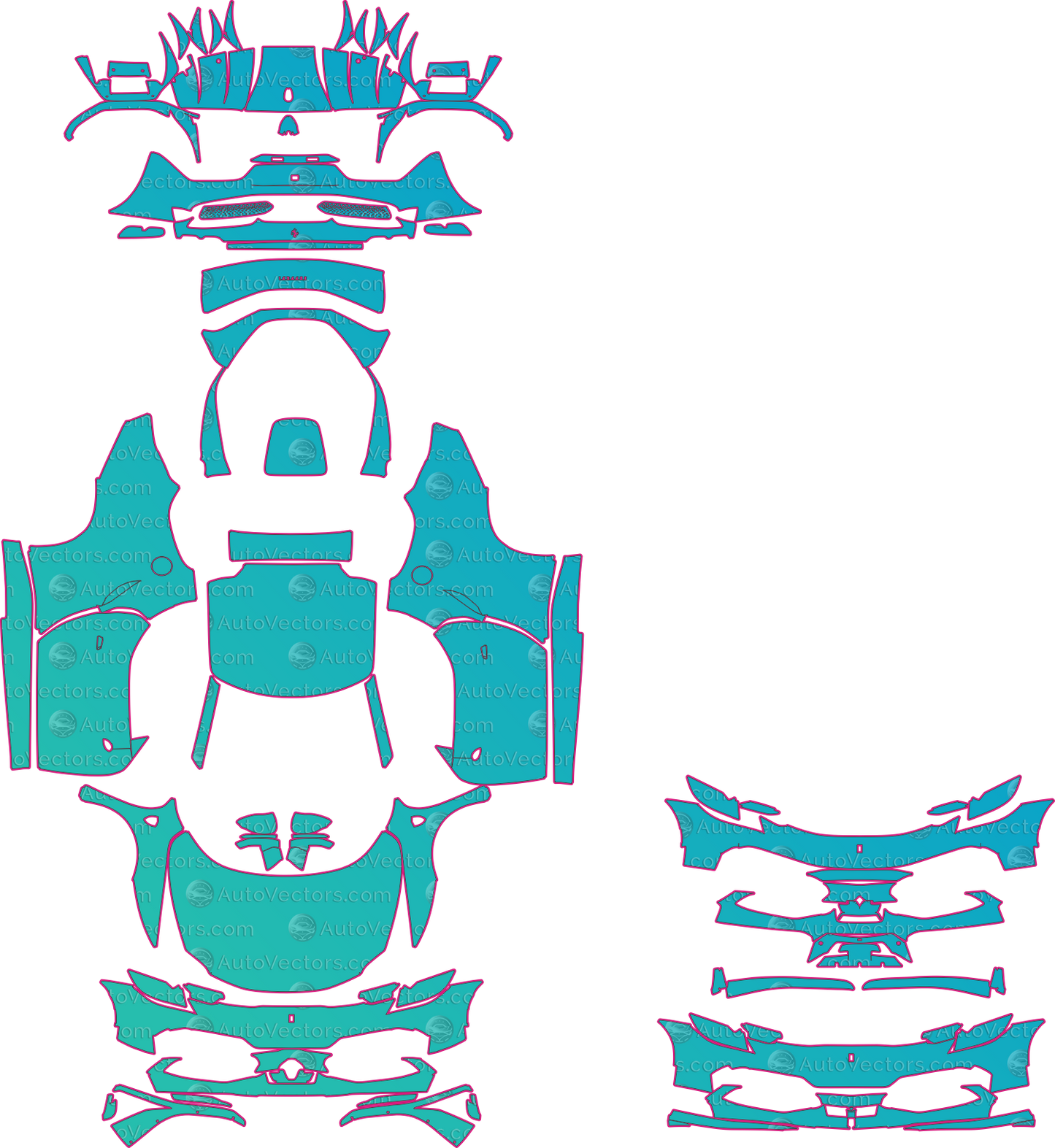 Ferrari 296 GTB F171 (From 2022) Coupe Pre-Cut PPF Pattern Templates – pre-cut PPF pattern templates, digital download vector files (CDR, AI, PDF, DXF, SVG)
