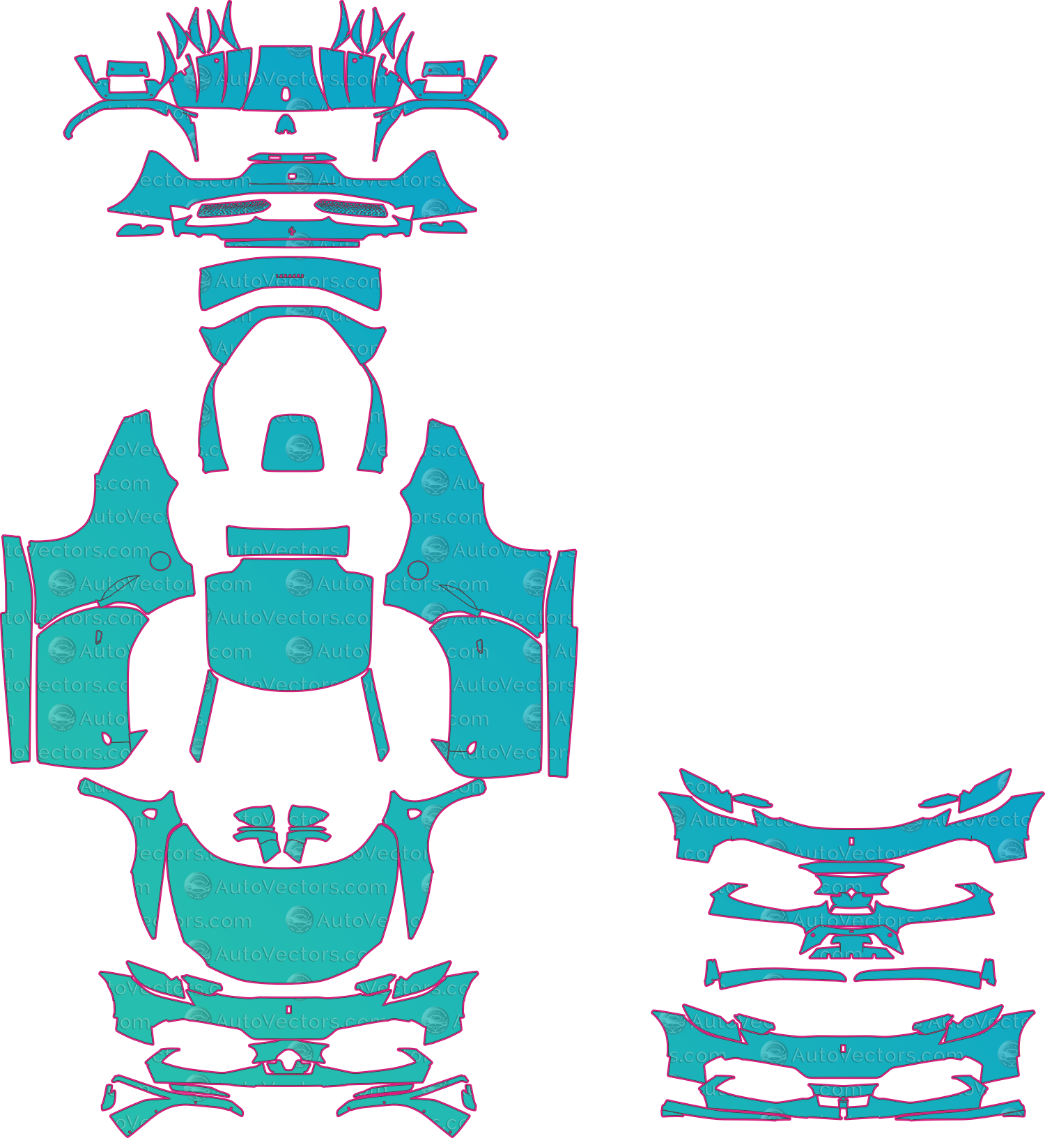 Ferrari 296 GTB F171 (From 2022) Coupe Pre-Cut PPF Pattern Templates – pre-cut PPF pattern templates, digital download vector files (CDR, AI, PDF, DXF, SVG)
